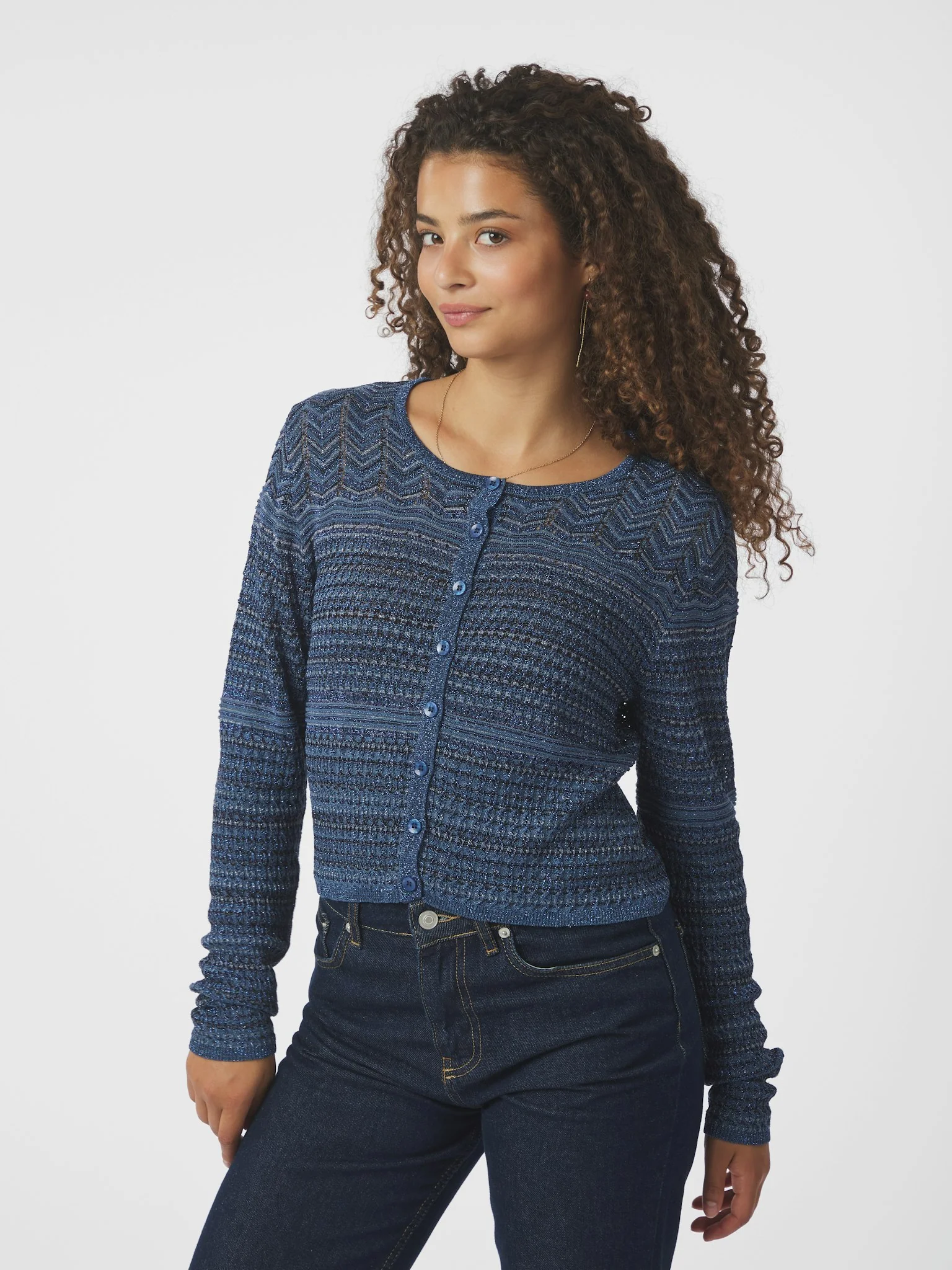Neo Noir Gini Chevron Knit Cardigan Navy - Image 7