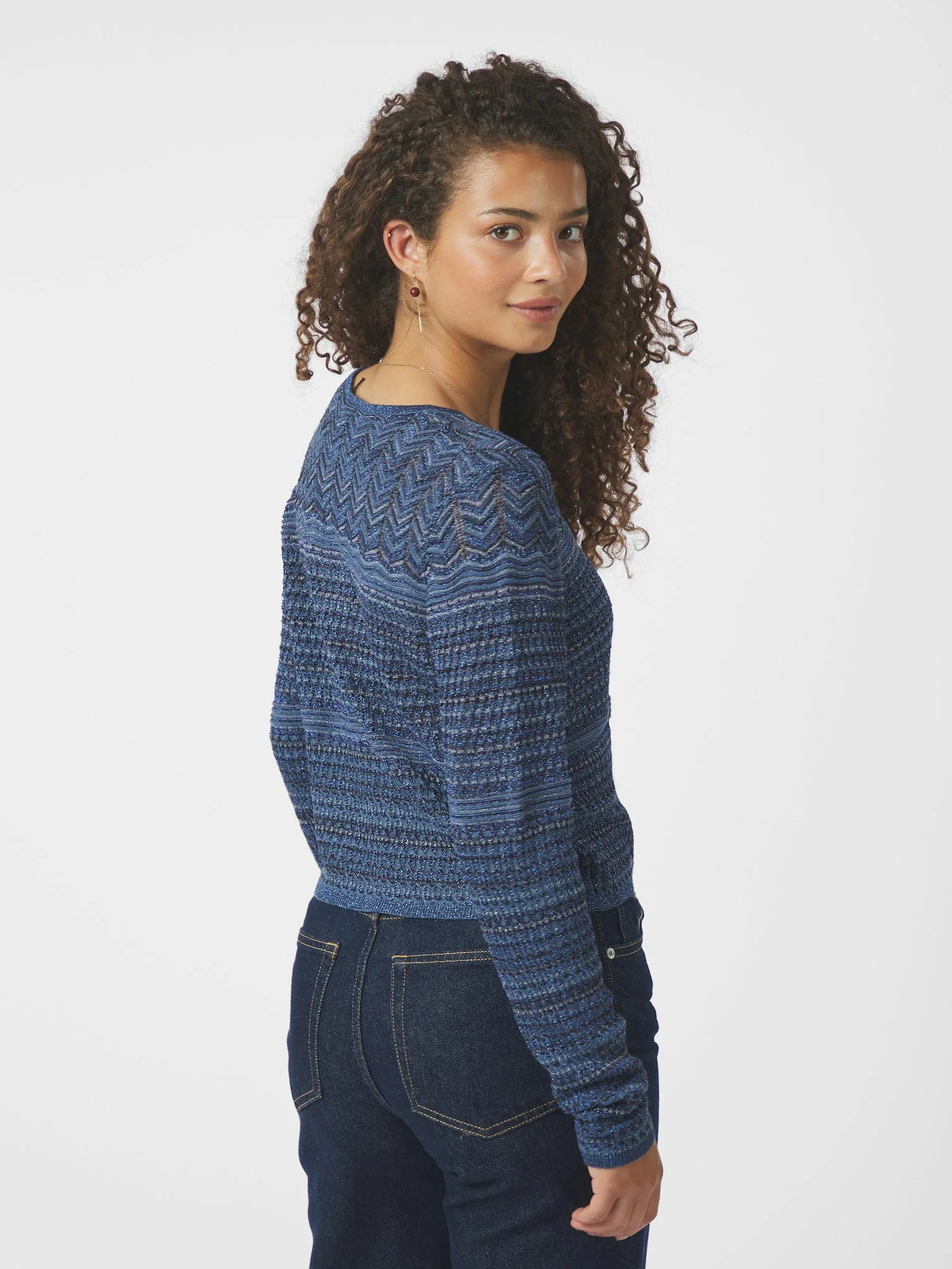 Neo Noir Gini Chevron Knit Cardigan Navy - Image 8