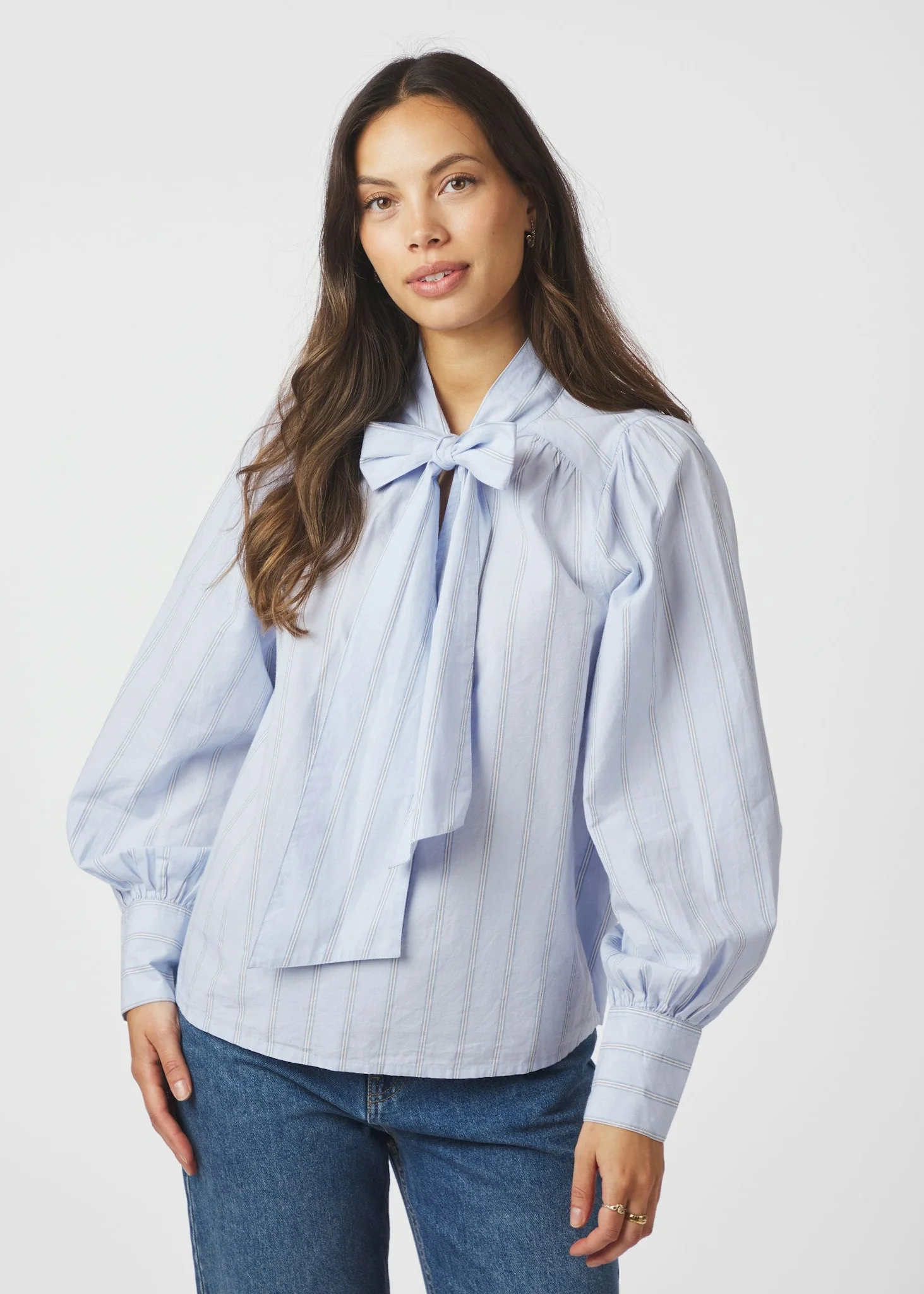 Neo Noir Jaz Bow Stripe Blouse Light Blue - Image 2