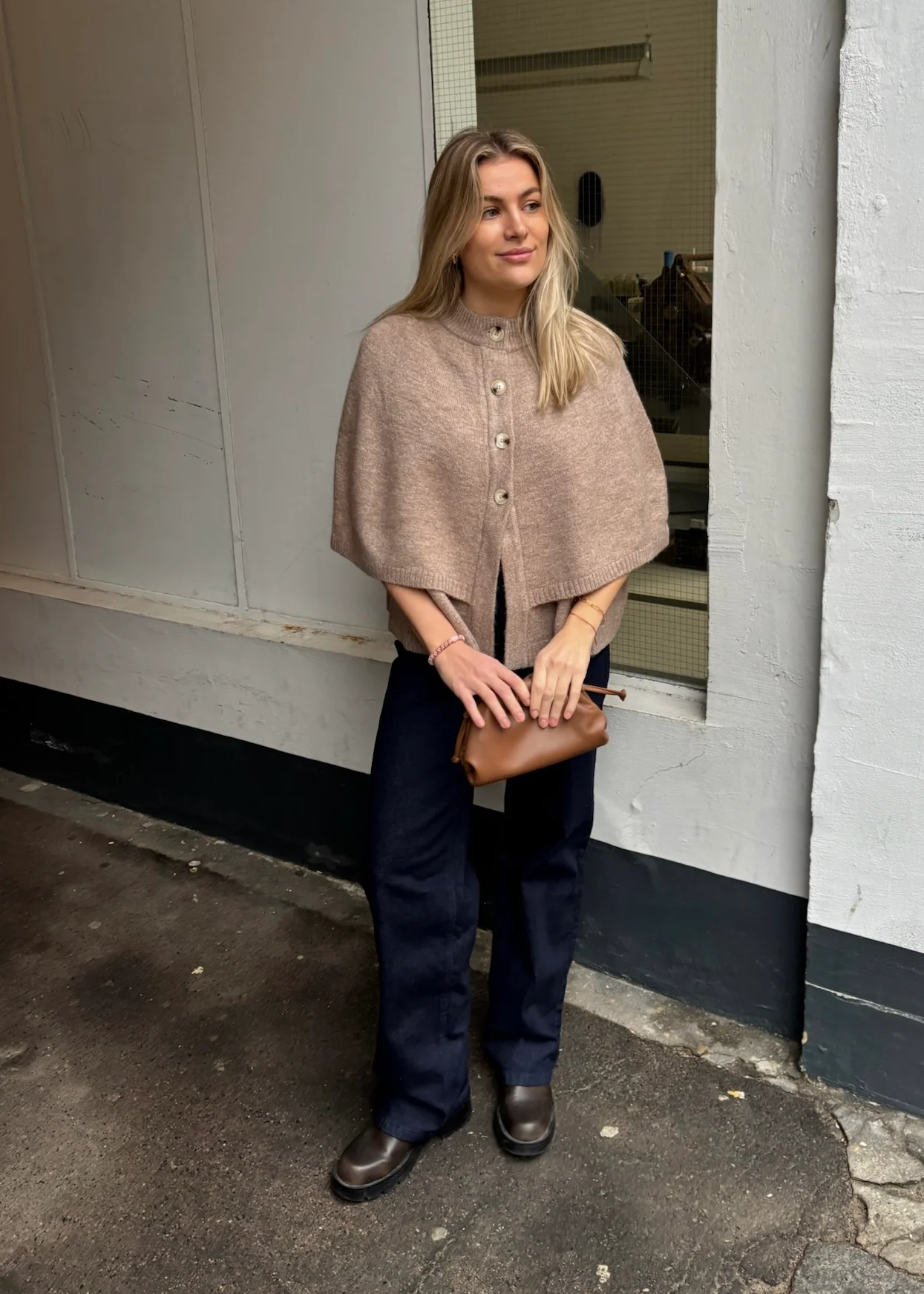 Neo Noir Josei Double Knit Cape Beige Melange - Image 2