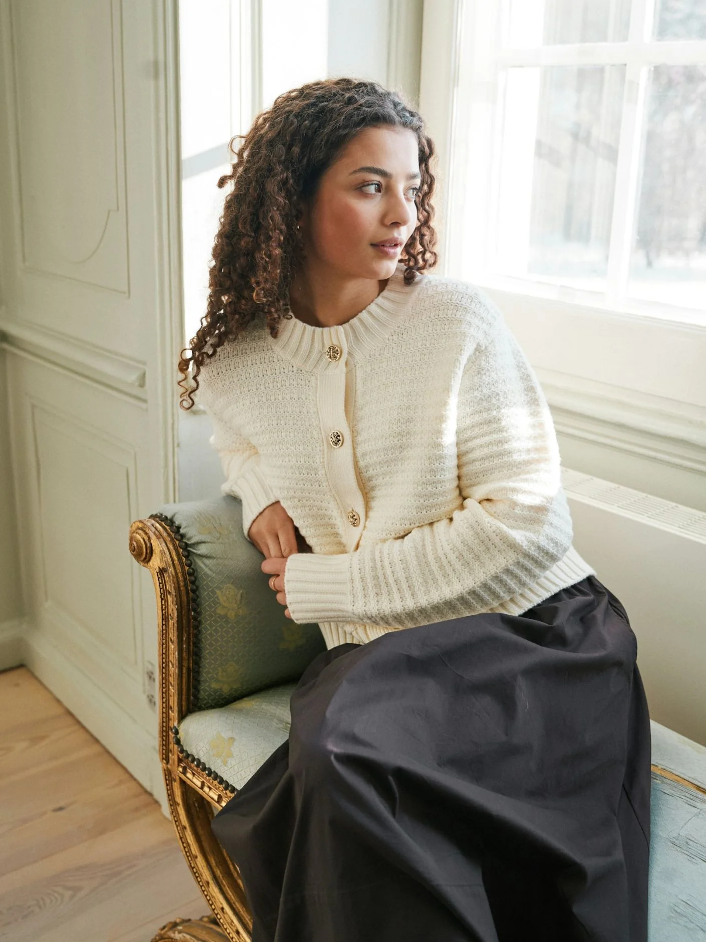 Neo Noir Kamilli Knit Cardigan Creme - Image 3