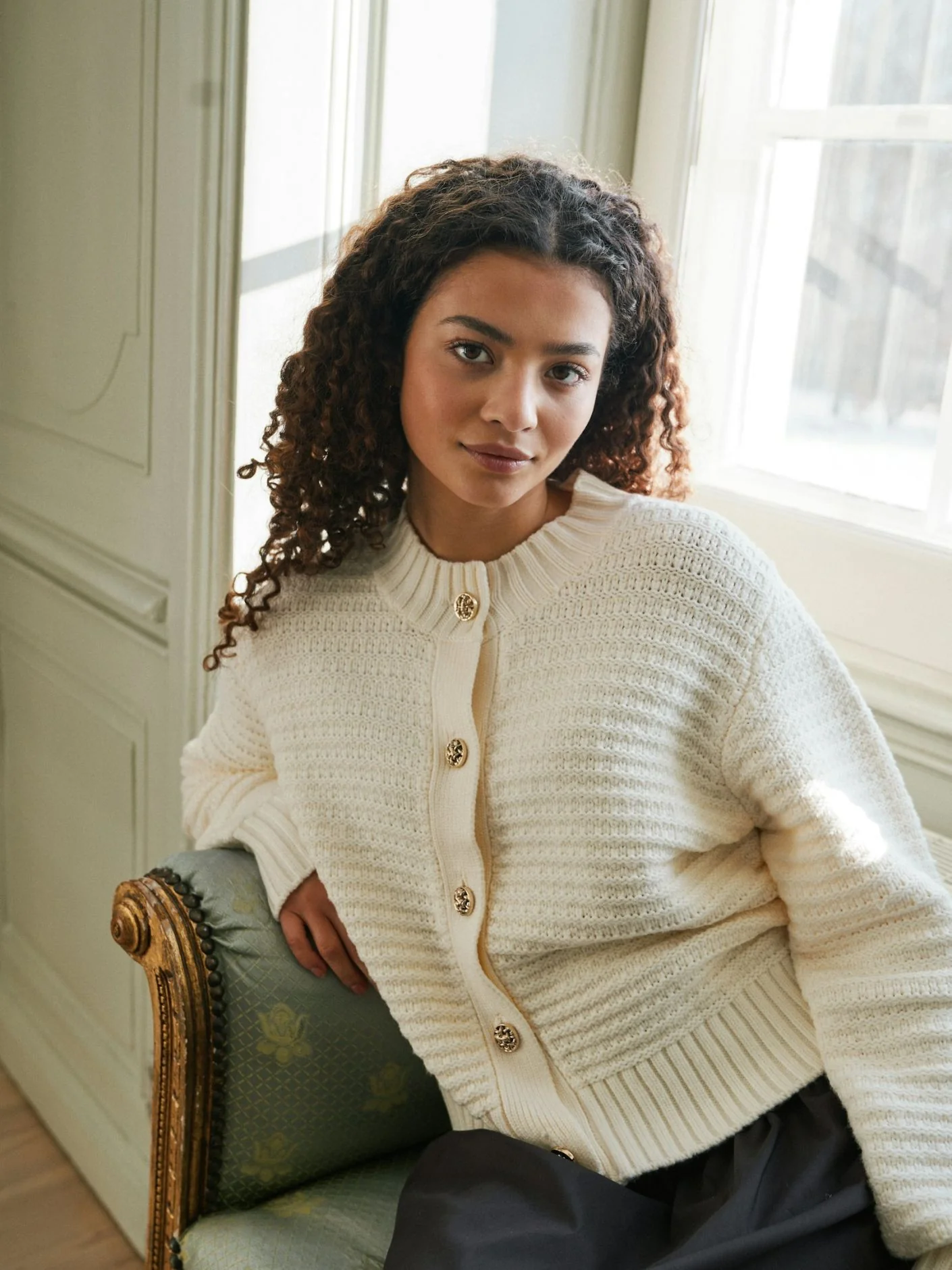 Neo Noir Kamilli Knit Cardigan Creme - Image 4