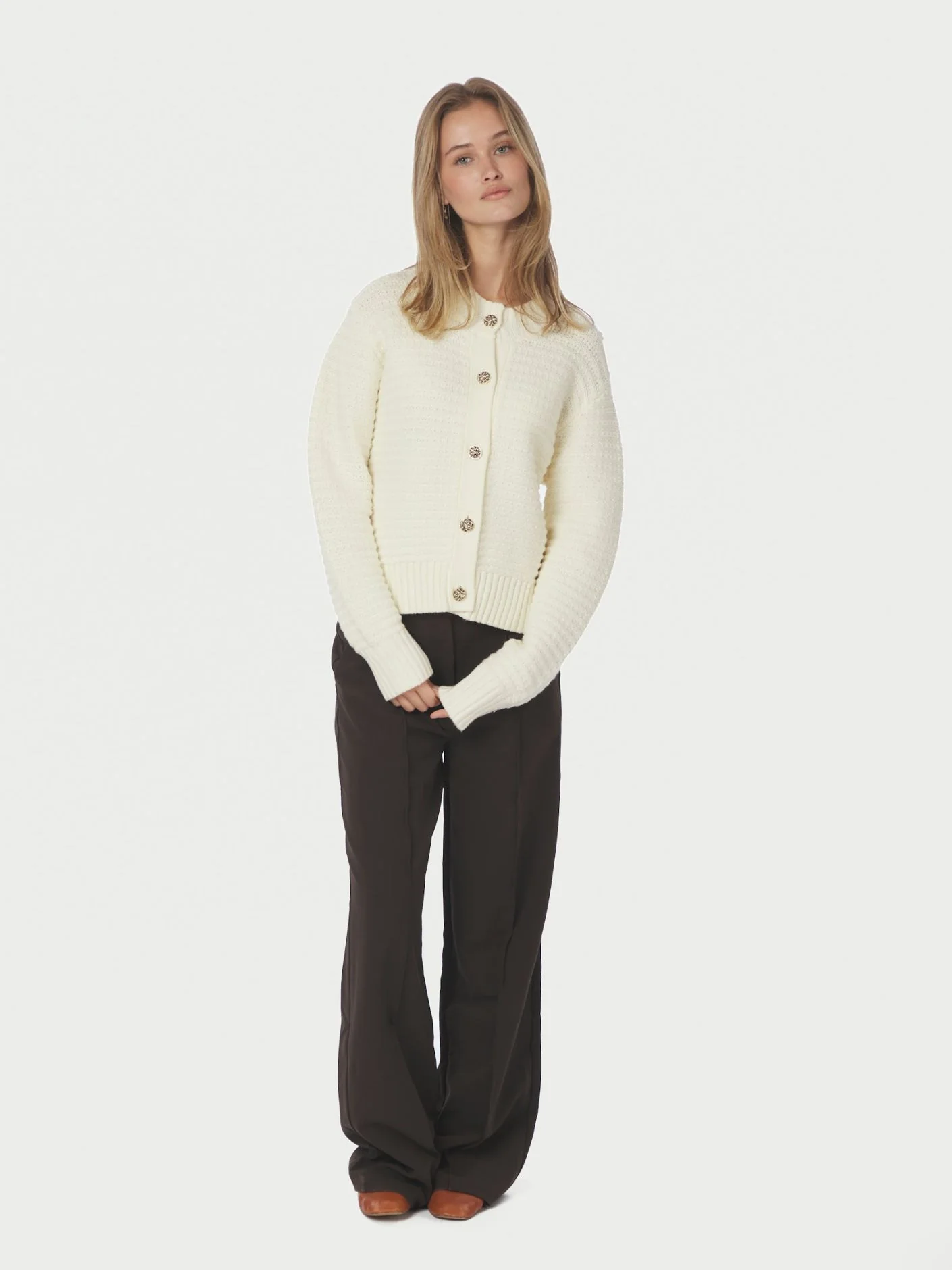 Neo Noir Kamilli Knit Cardigan Creme - Image 5