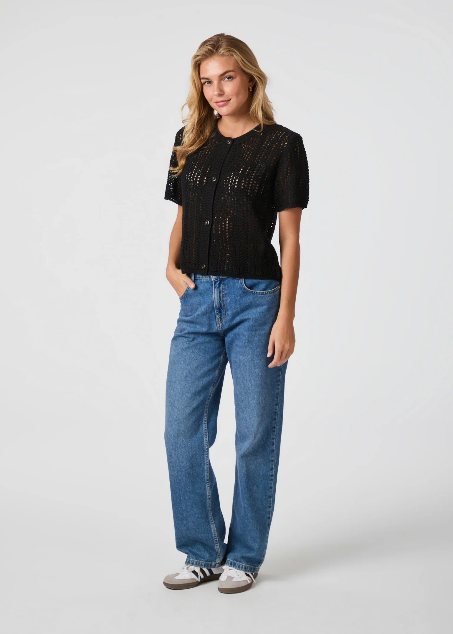 Neo Noir Ellen Crochet Knit Cardigan black - Image 5