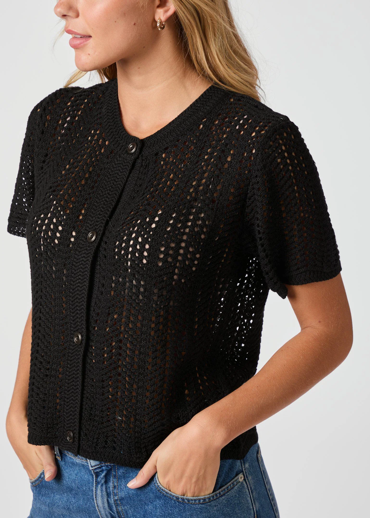 Neo Noir Ellen Crochet Knit Cardigan black - Image 6