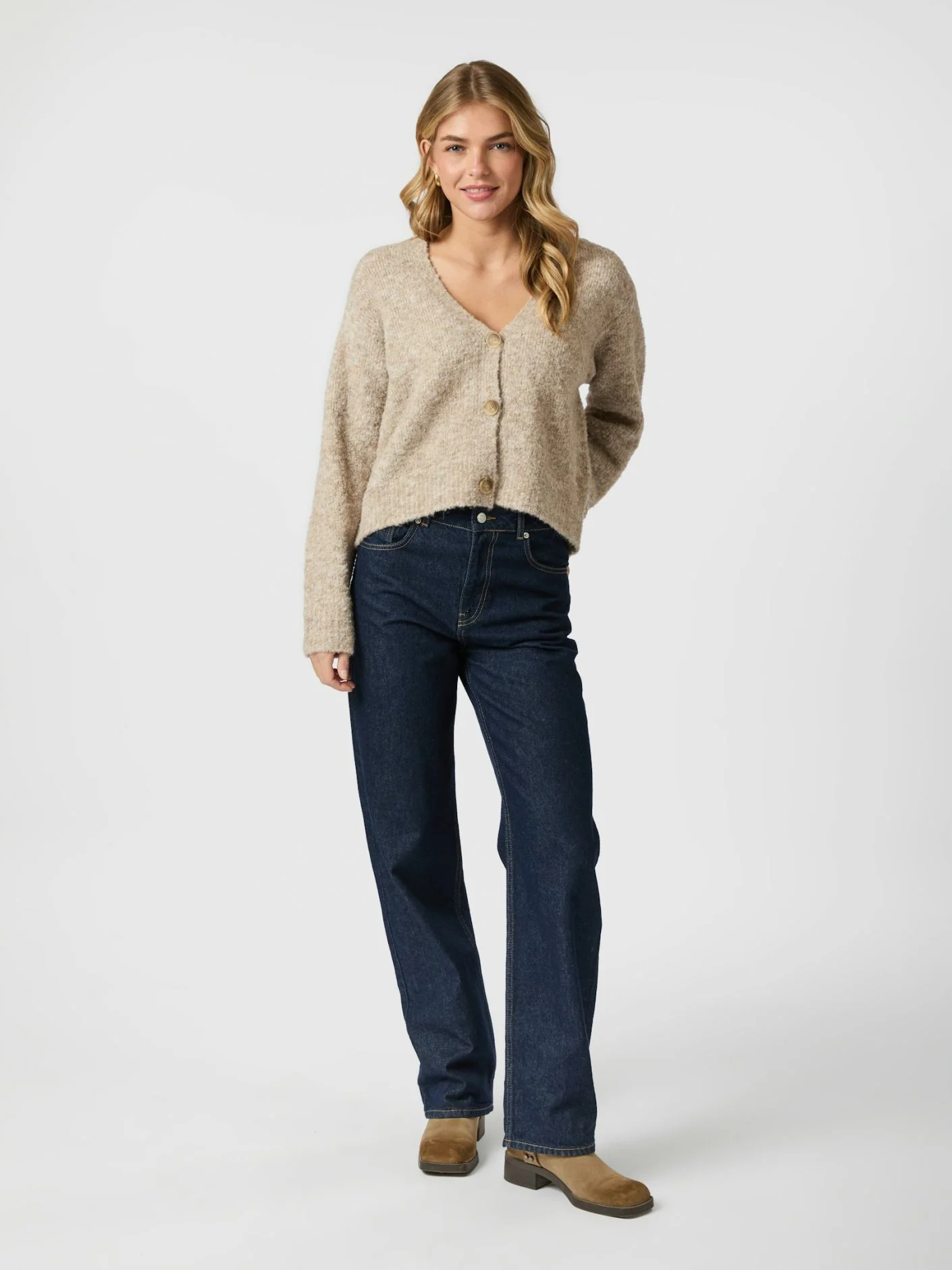 Neo Noir Lavanda Boucle Knit Cardigan dark sand - Image 2