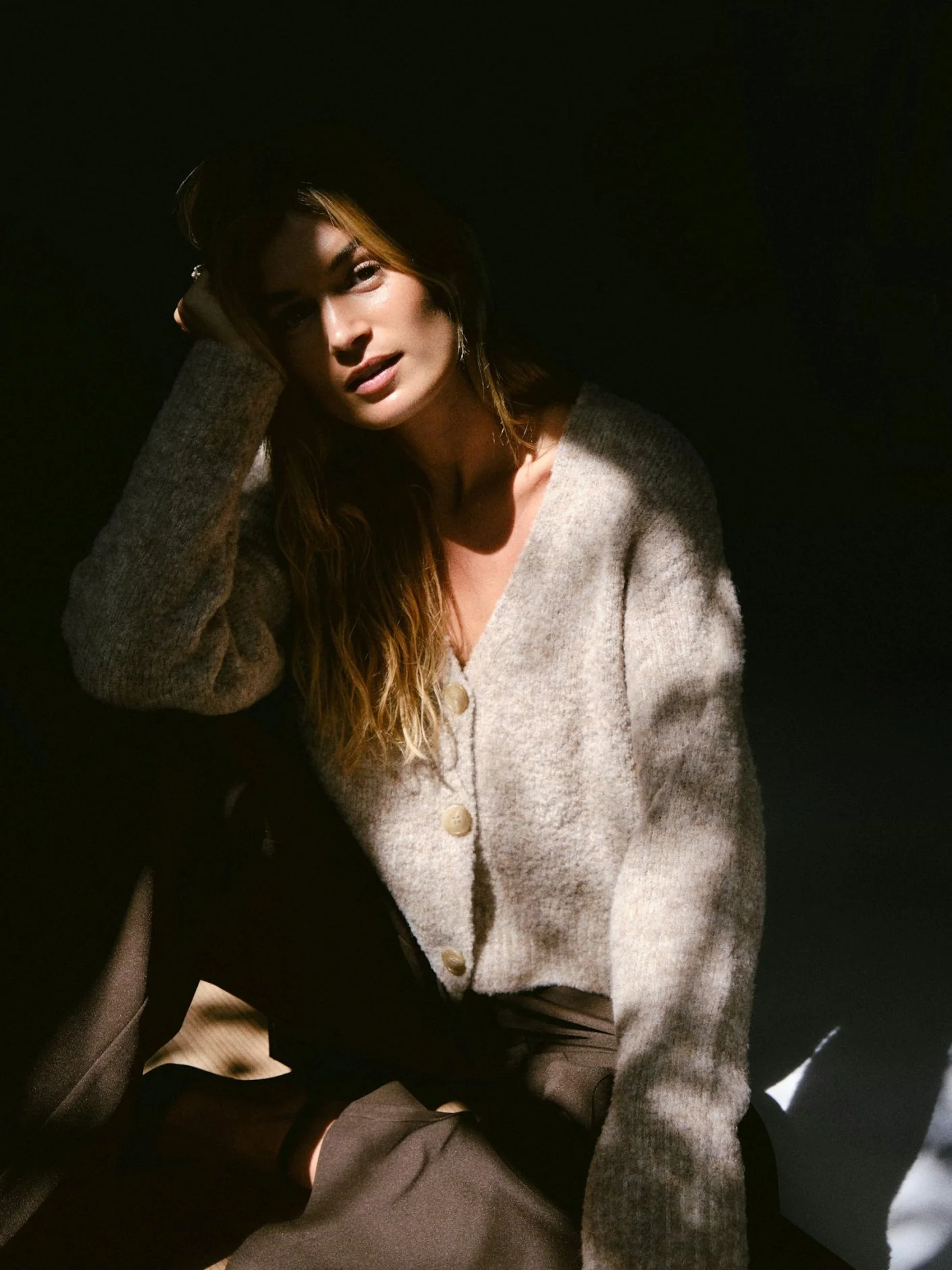 Neo Noir Lavanda Boucle Knit Cardigan dark sand - Image 5
