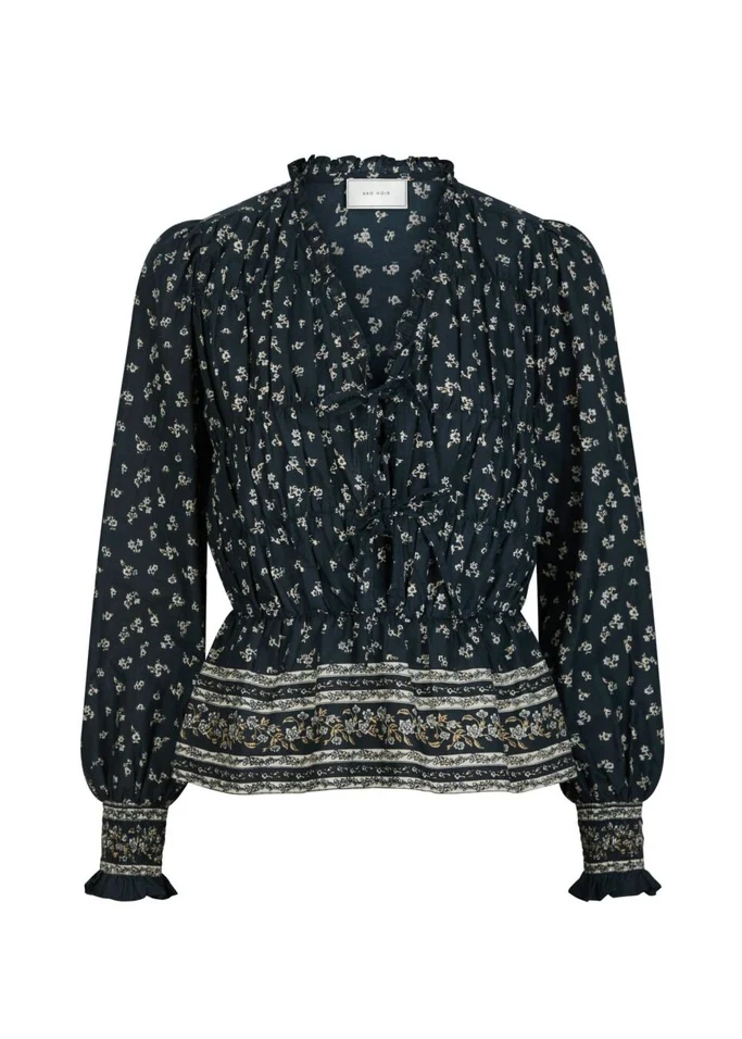 Neo Noir Ora Mini Border Blouse navy camel - Image 6