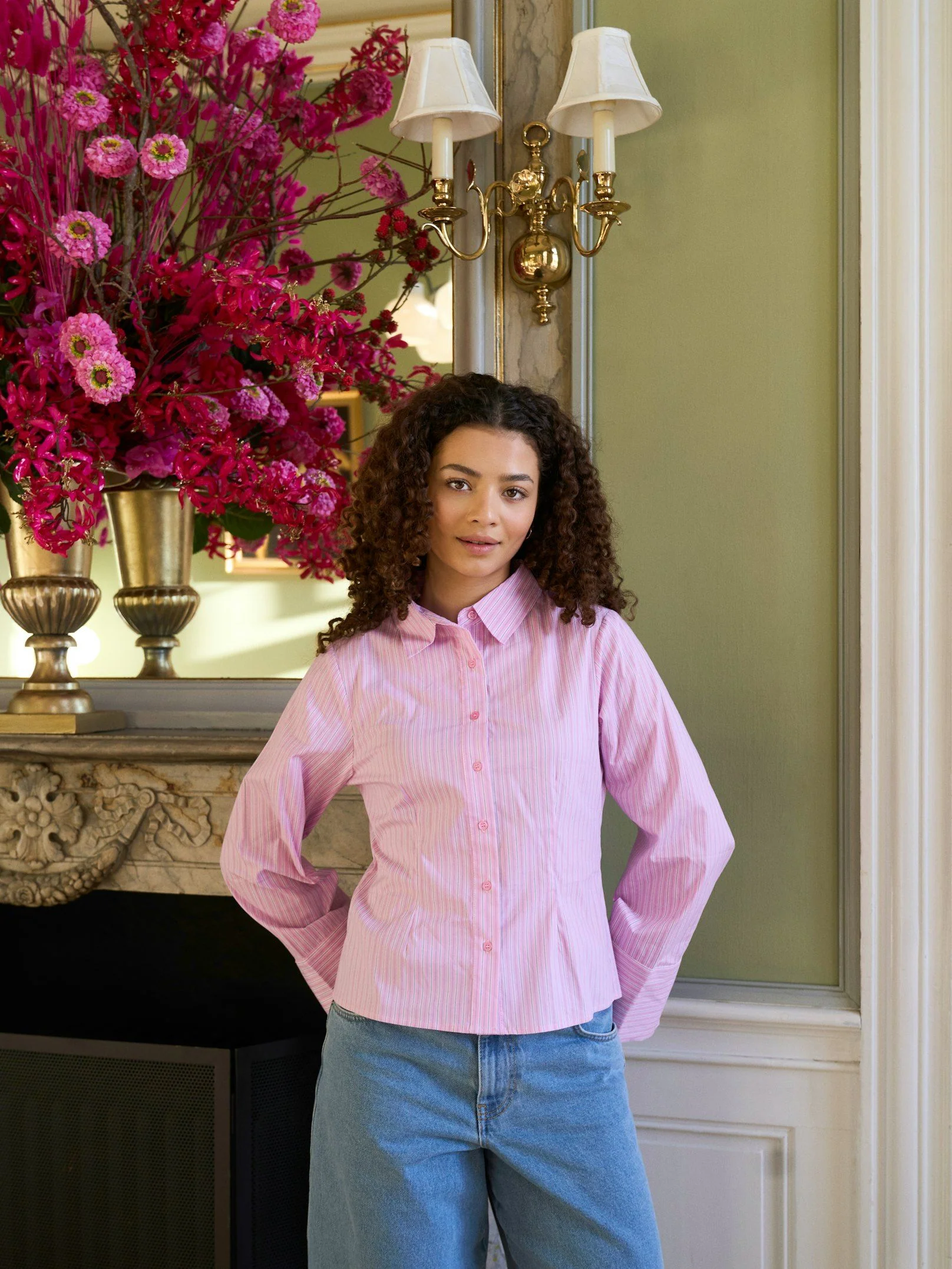 Pre-order uge 19. Neo Noir Rosa Shadow Stripe Shirt Light Pink - Image 6