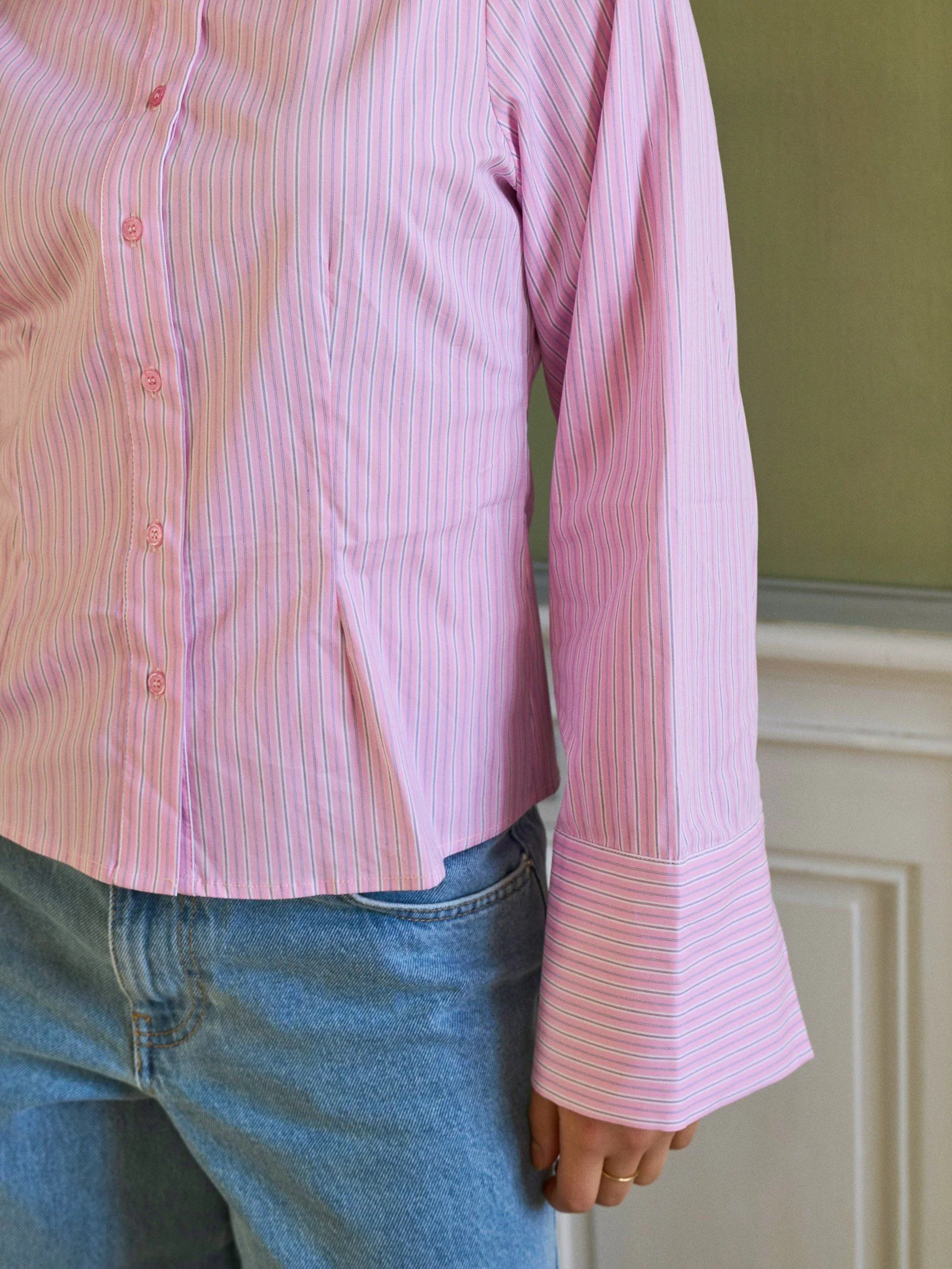 Pre-order uge 19. Neo Noir Rosa Shadow Stripe Shirt Light Pink - Image 7