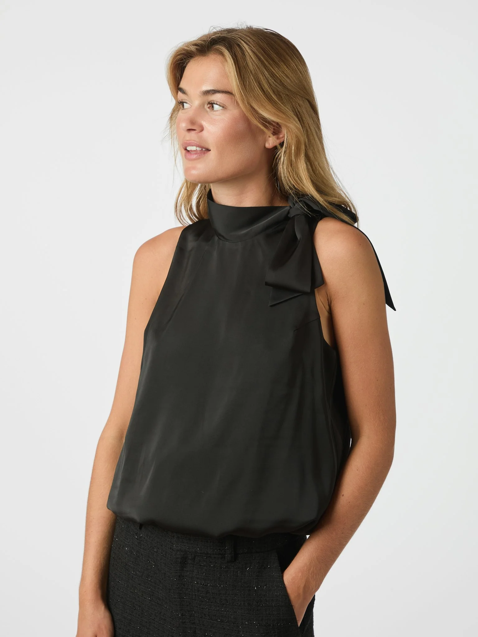 Neo Noir Veda Drapy Satin Top Black - Image 2