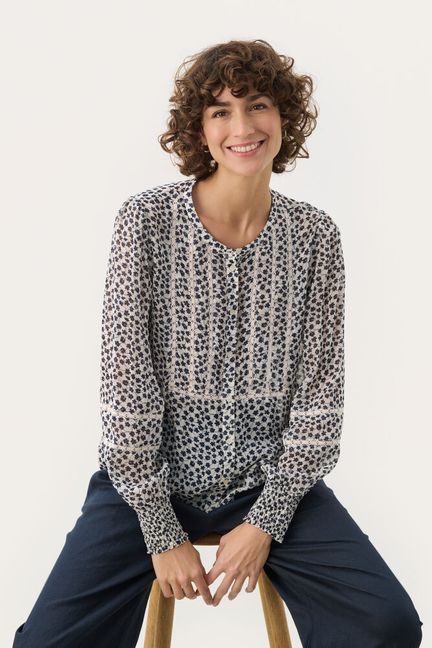 Part Two NesmaPW Shirt Navy Mini Grid Flower - Image 4