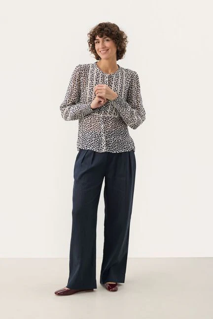 Part Two NesmaPW Shirt Navy Mini Grid Flower - Image 5