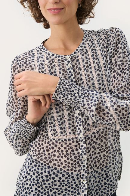 Part Two NesmaPW Shirt Navy Mini Grid Flower - Image 6