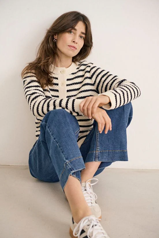 Part Two ElmiePW Cardigan Navy off-white stripe - Image 3