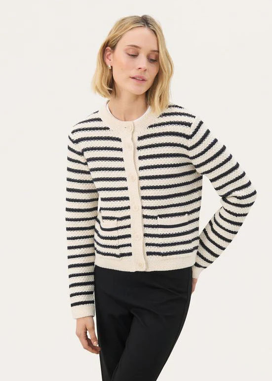 Part Two ElmiePW Cardigan Navy off-white stripe - Image 4