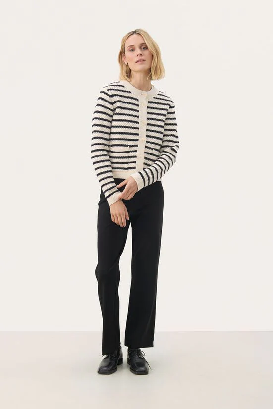 Part Two ElmiePW Cardigan Navy off-white stripe - Image 5