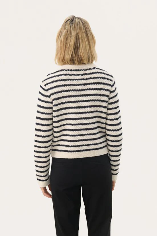 Part Two ElmiePW Cardigan Navy off-white stripe - Image 6