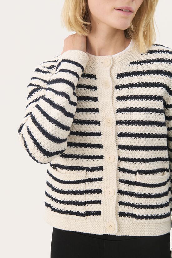 Part Two ElmiePW Cardigan Navy off-white stripe - Image 7