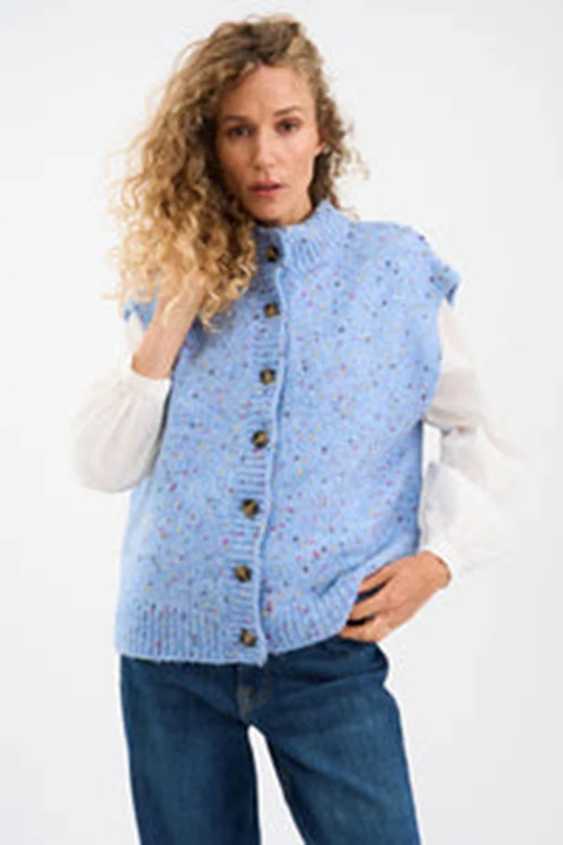 Pieszak PD-Holly Button High Neck Knit 550 Blue Mist - Image 4