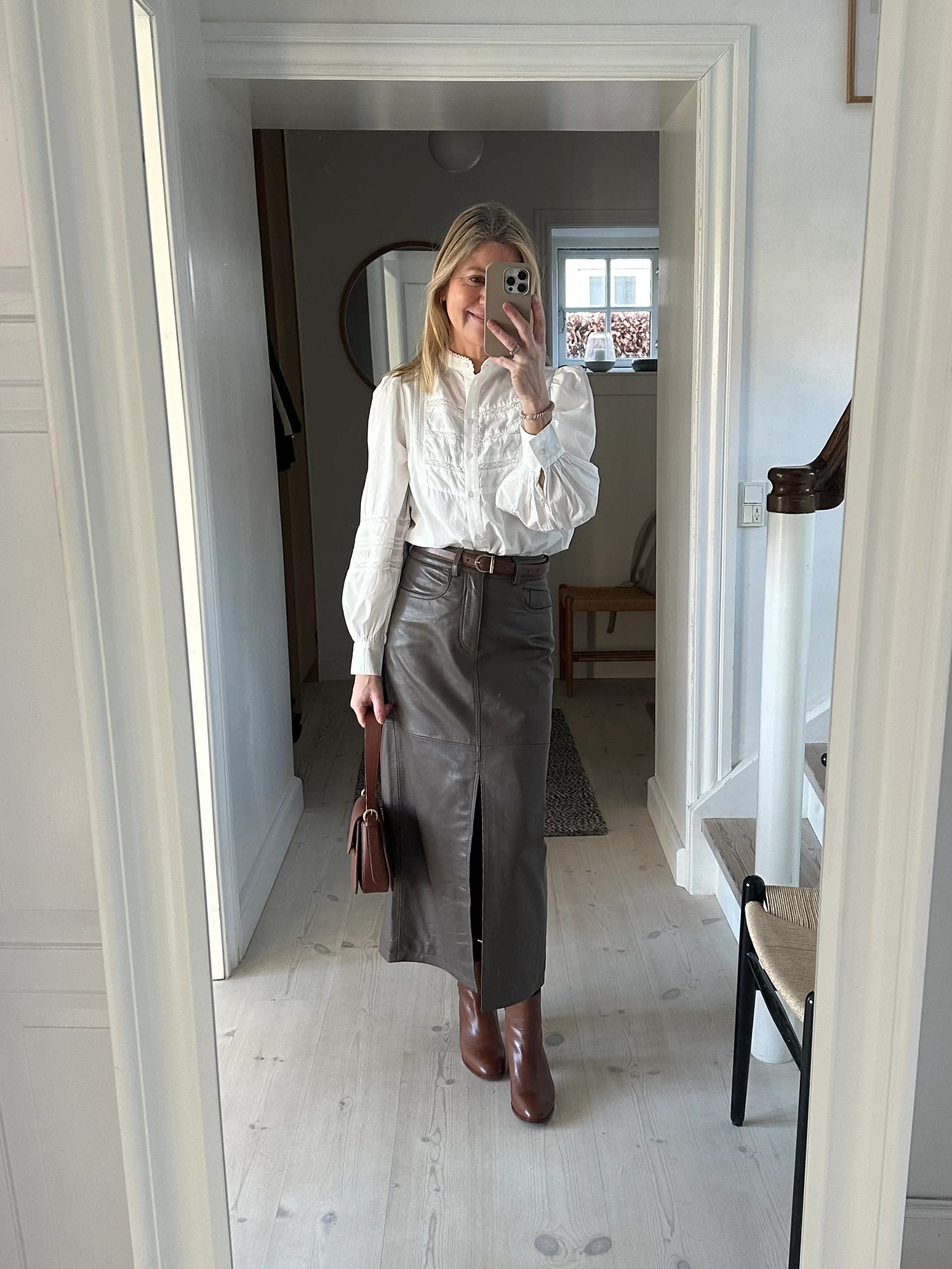 Co'Couture PhoebeCC Leather Slit Skirt Elephant - Image 3