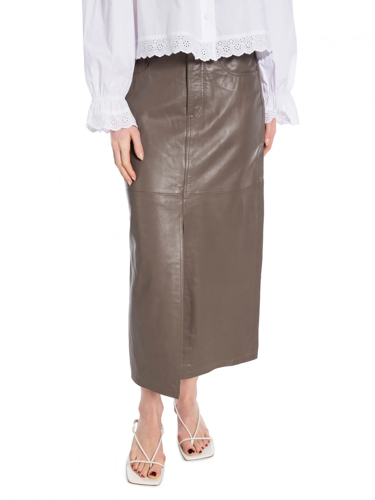 Co'Couture PhoebeCC Leather Slit Skirt Elephant - Image 4