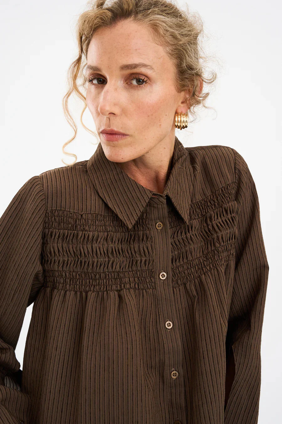 Pieszak PD-Cassandra New Pintuck Velvet Shirt coffee (brun) - Image 3
