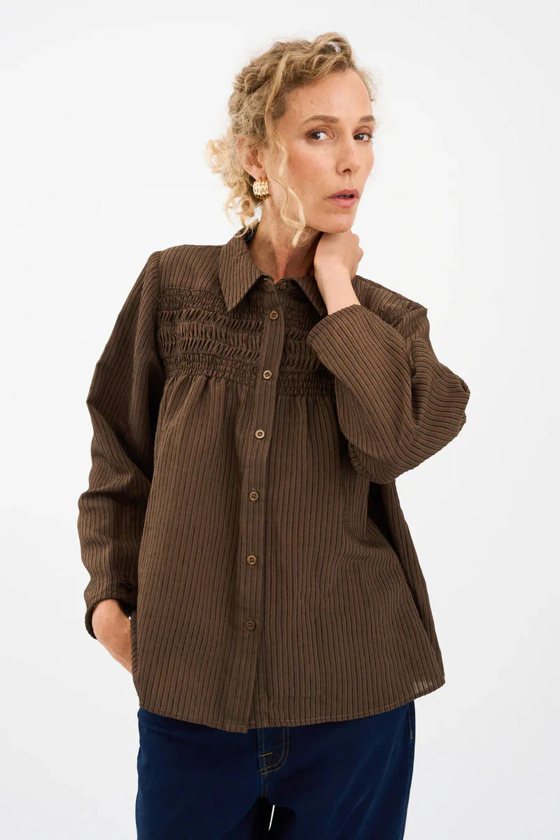 Pieszak PD-Cassandra New Pintuck Velvet Shirt coffee (brun) - Image 4