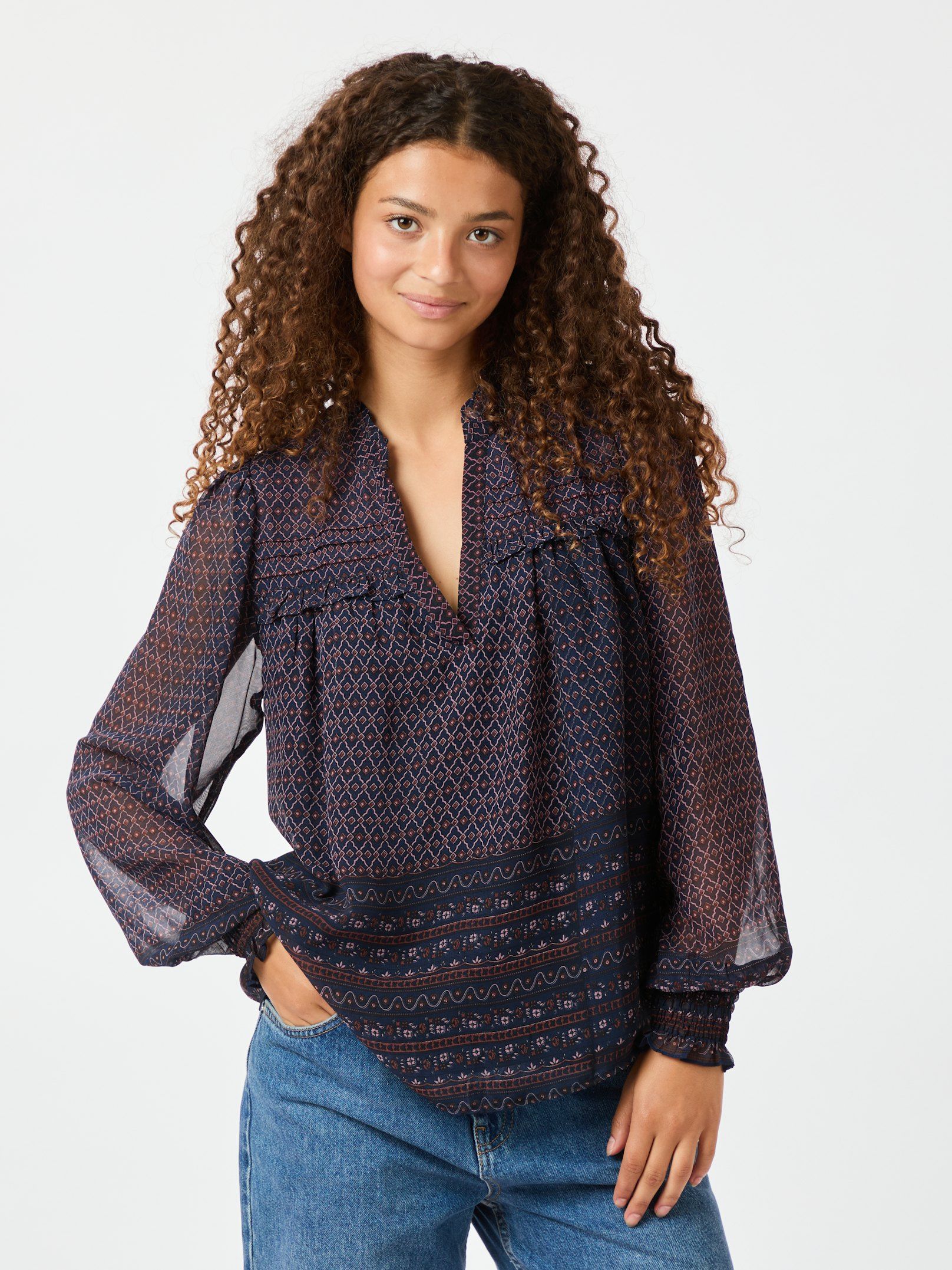 Neo Noir Rhia Border Pattern Blouse navy - Image 5