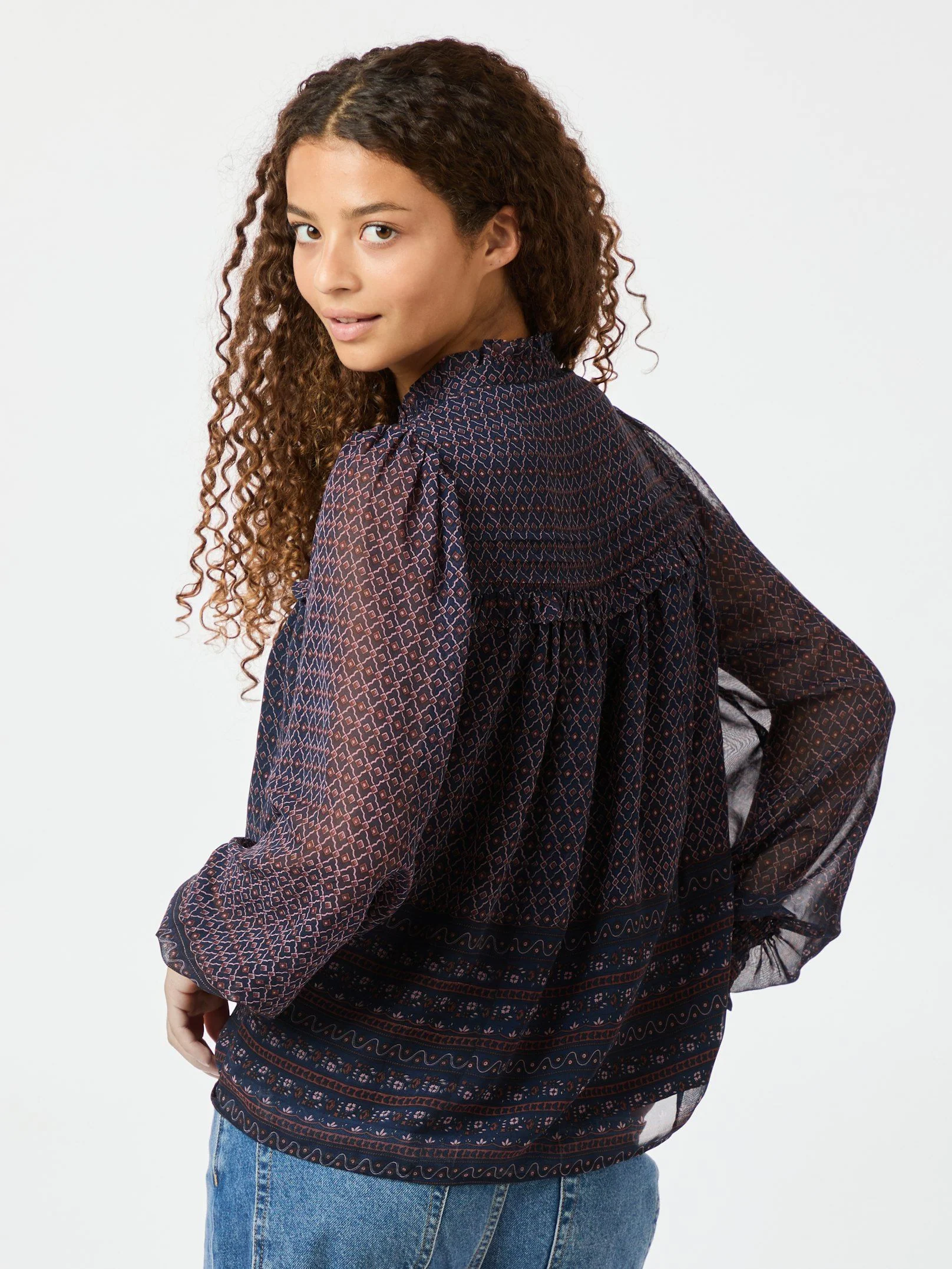 Neo Noir Rhia Border Pattern Blouse navy - Image 6