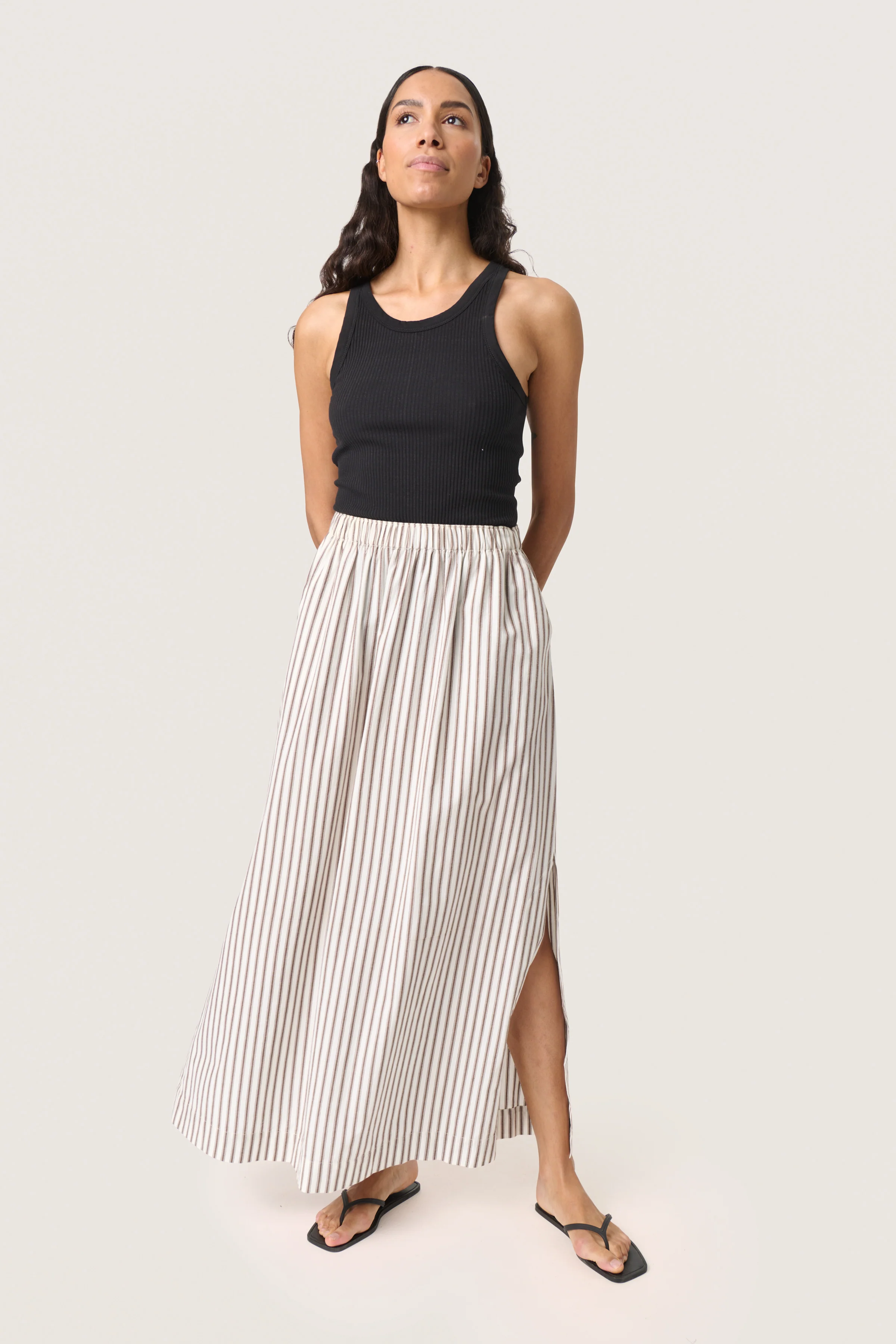 Soaked in Luxury SLMunevo Maxi Skirt, Brown and White Stripe - Image 3