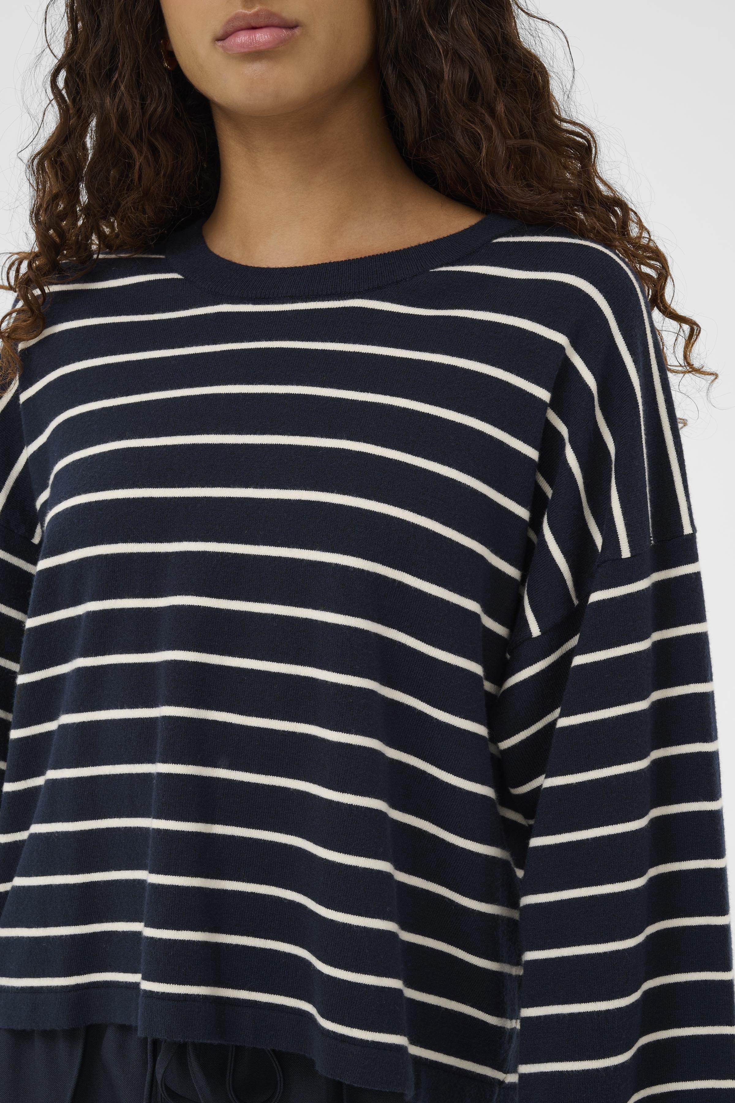 Soaked in Luxury SLSpina Boxy Pullover Cropped navy w. white stripes - Image 2