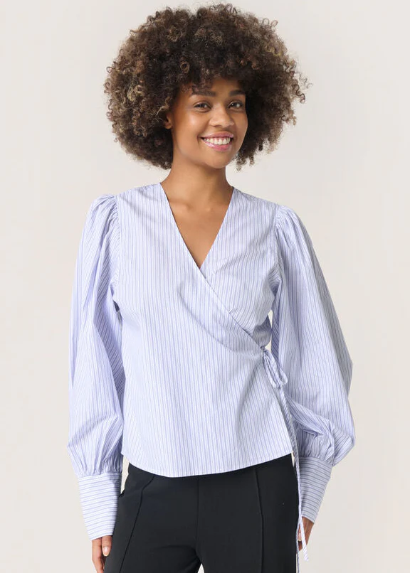 Soaked SLOriana Wrap Blouse White and blue stripes - Image 2