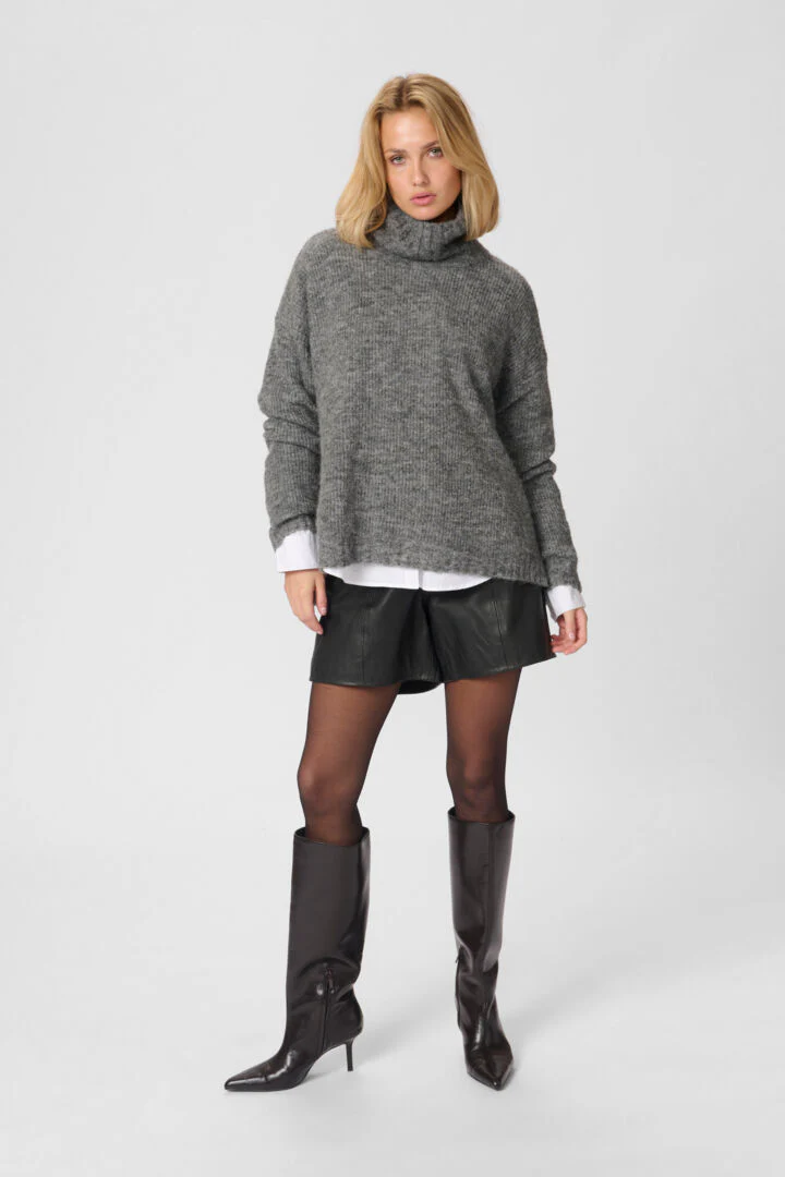 My Essential Wardrobe The Knit Rollneck Dark Grey Melange - Image 4