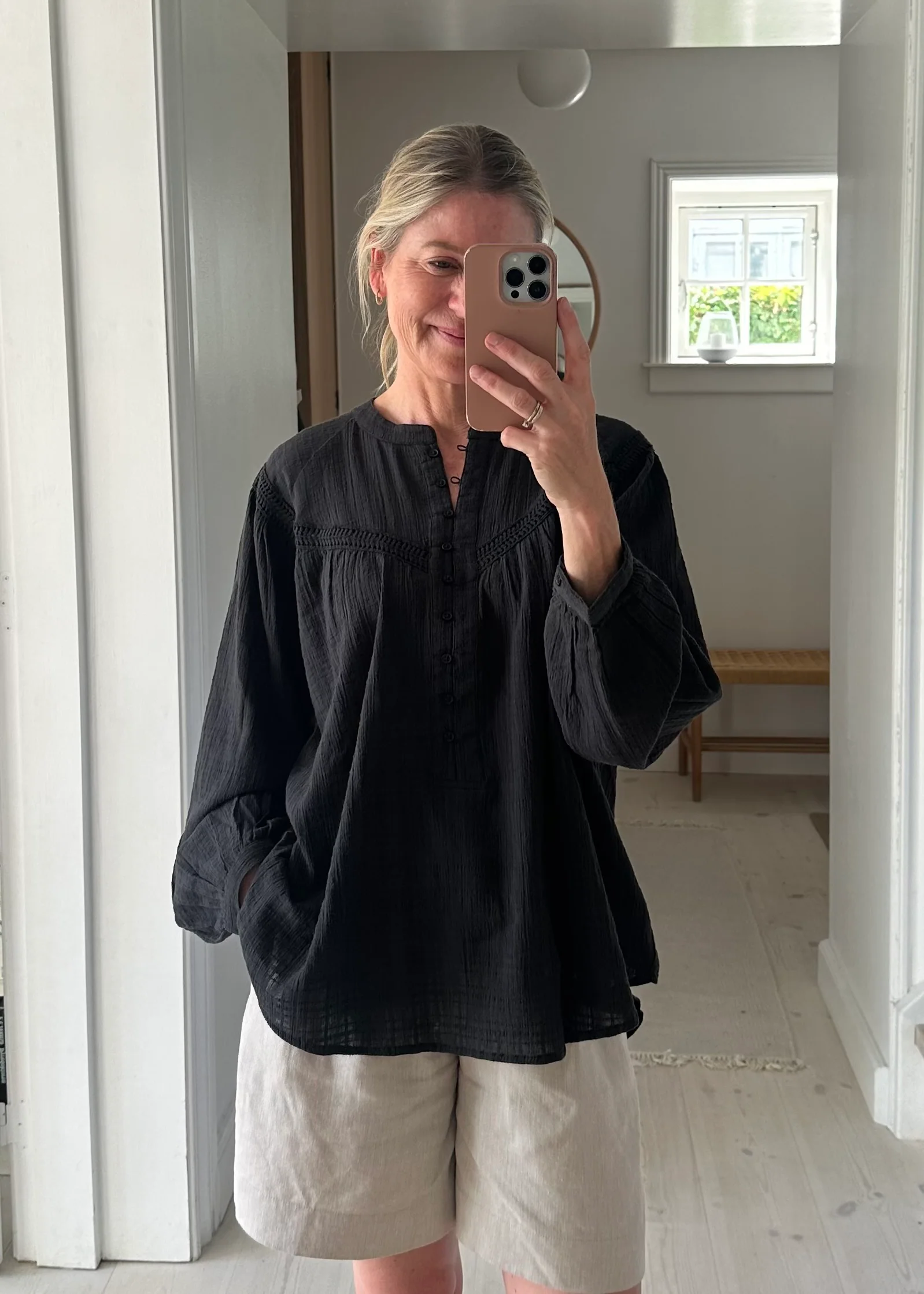 Project AJ117 Tuva Blouse Cotton Dobby Check Black - Image 3